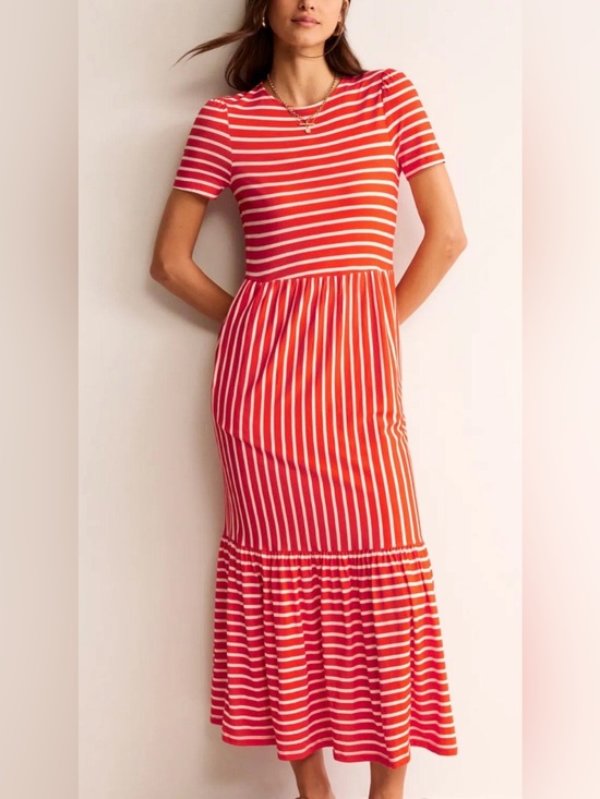 Boden Dresses & Skirts - Boden Emma Tiered Jersey Midi Dress Fiesta & White Stripe US 10R UK 14R